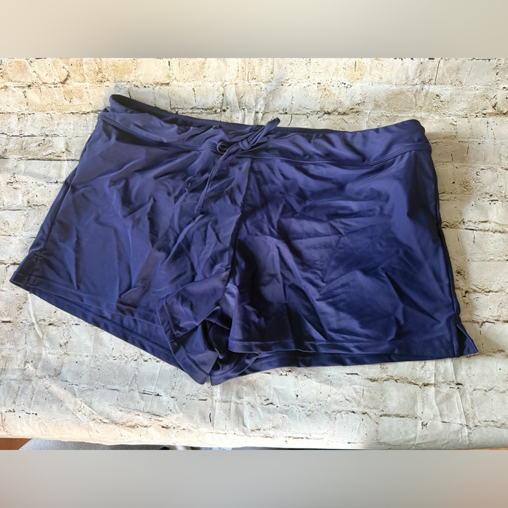 NEW Aqua Eve Women’s Blue Solid Drawstring Waist Swim Shorts Size XXL